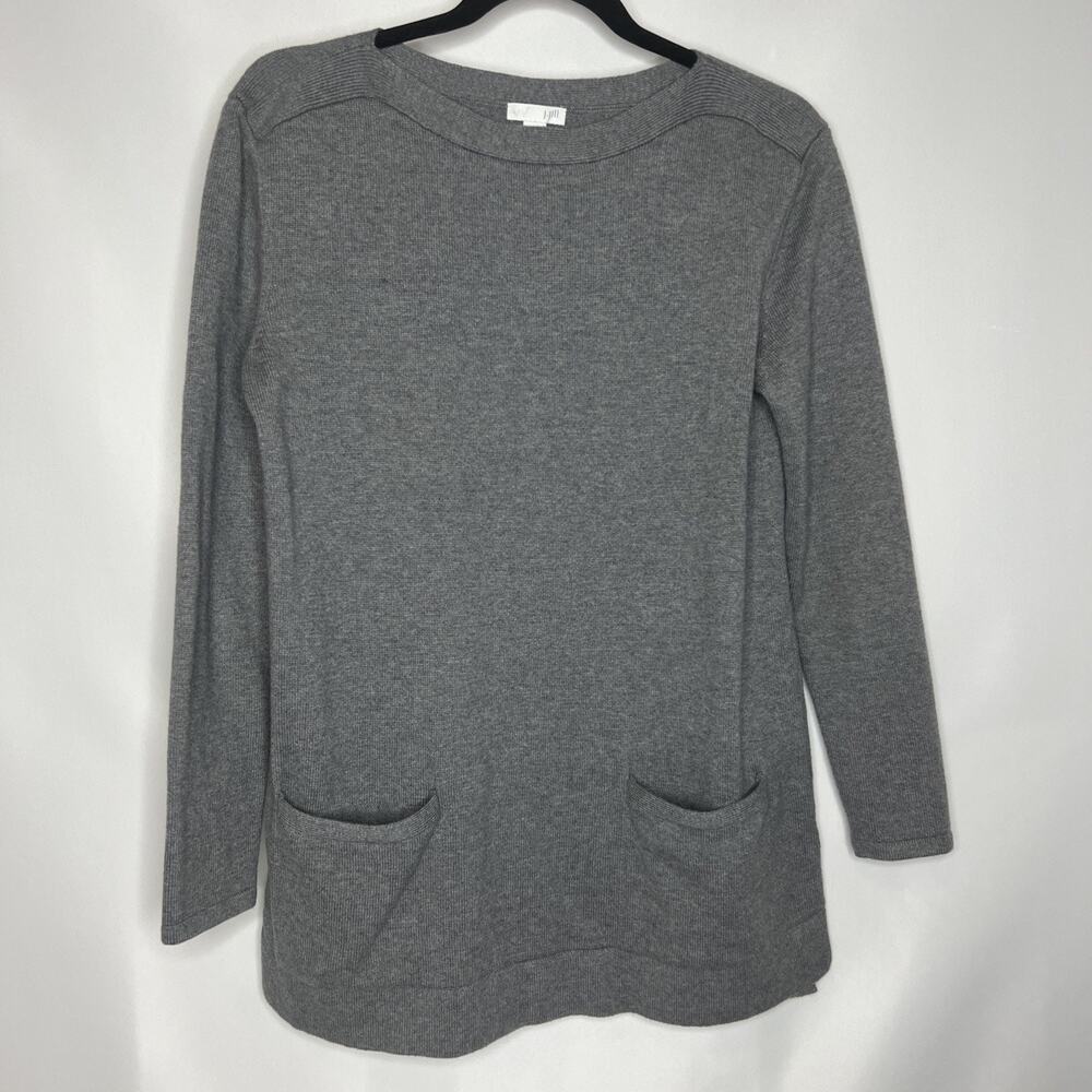 J Jill Gray Pullover Womens Size Small Sweater With Front Pockets Gray Boat Neck